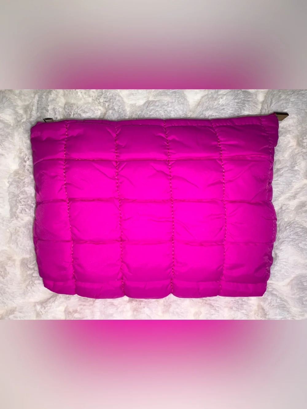 Plush Hot Pink Quilted Cosmetic Bag NEW